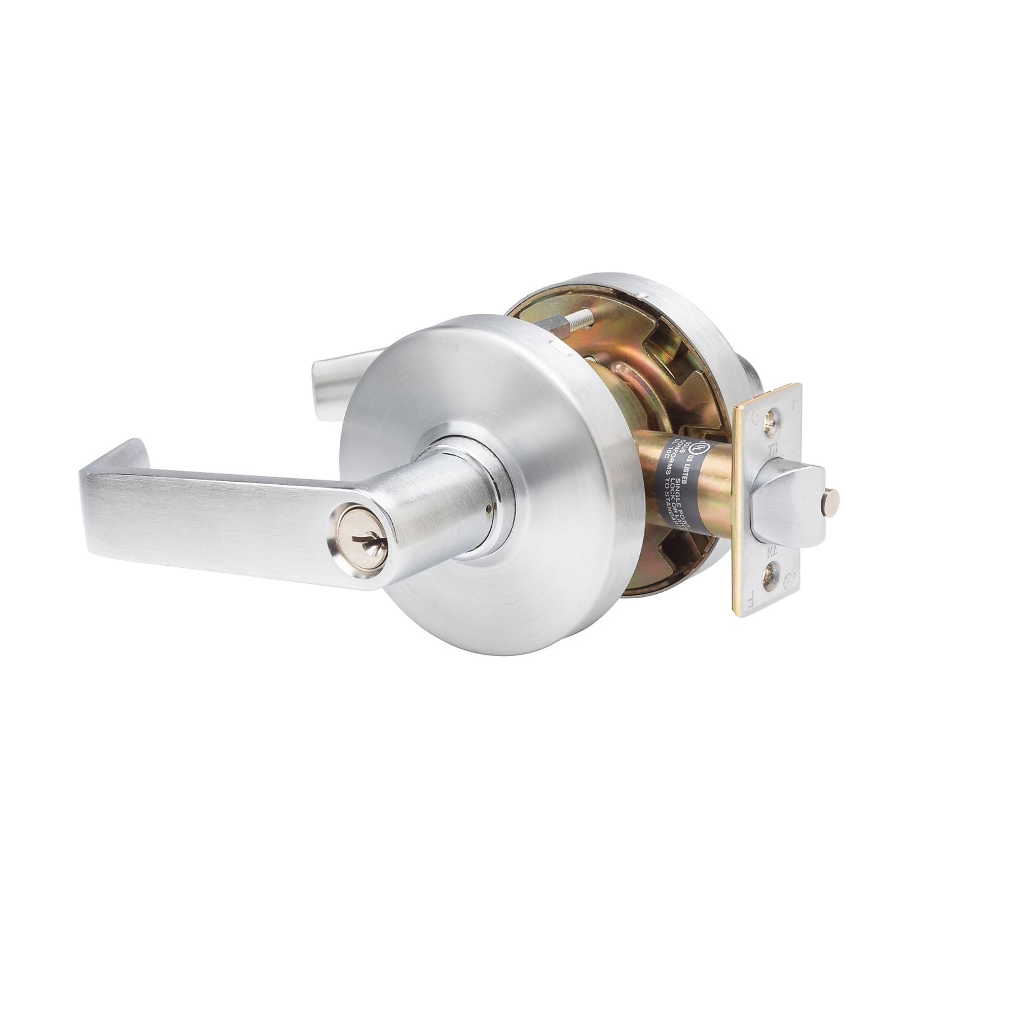 Trans Atlantic Heavy-Duty Brushed Chrome Grade 1 Commercial Cylindrical Classroom Door Handle with Lock — ADA Compliant, Model# DL-LHV70-US26D